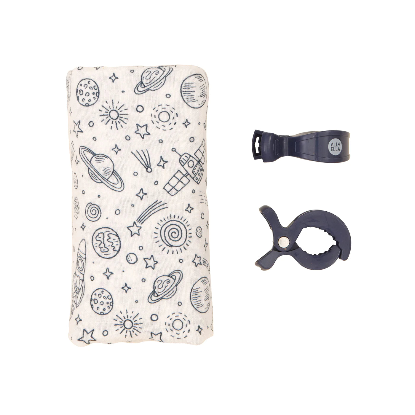 Organic Muslin Wrap & 2 Pram Peg Box Set - Outer Space