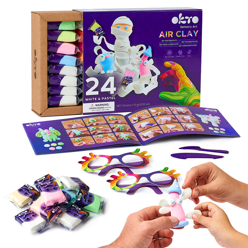 Sensory Art - 24 Colours Air Clay Creativity Set - White and Pastel