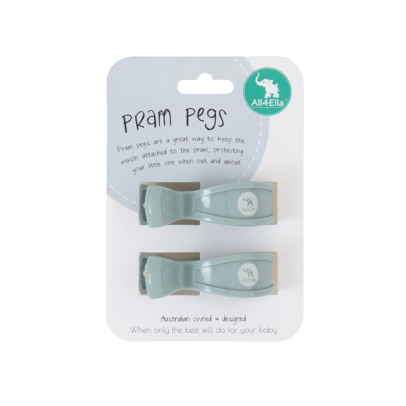 2 Pack Pram Pegs - Steel Blue