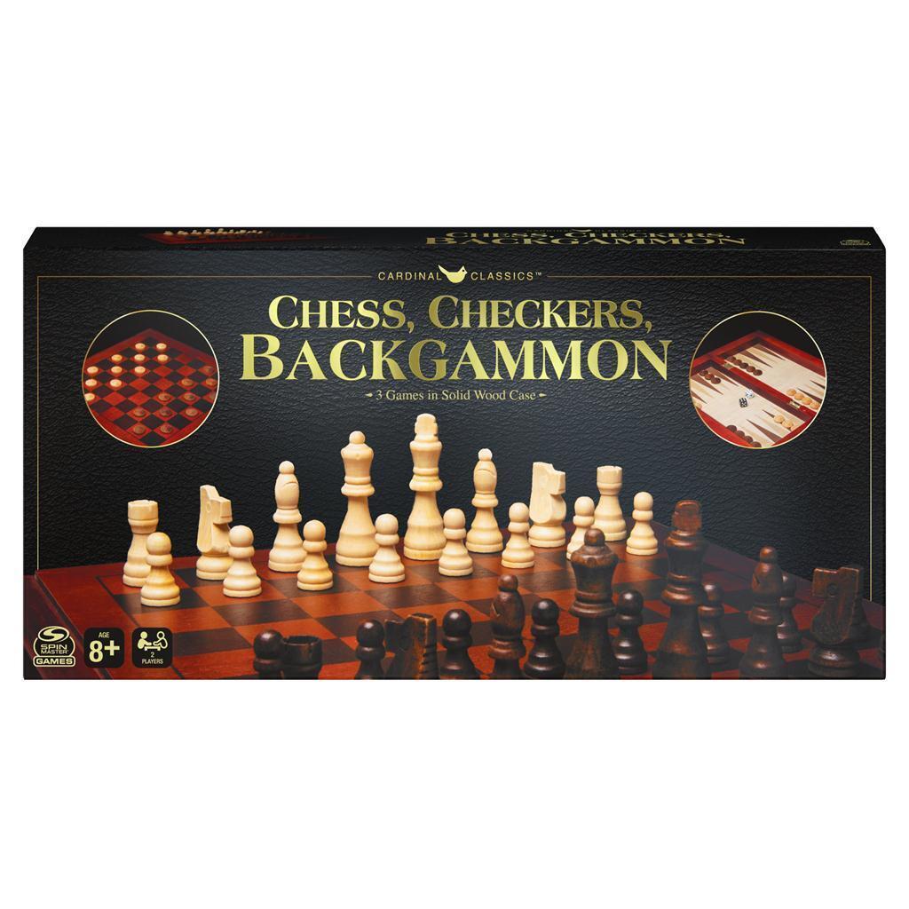 Classic Games Deluxe Wooden Backgammon, Chess & Checkers