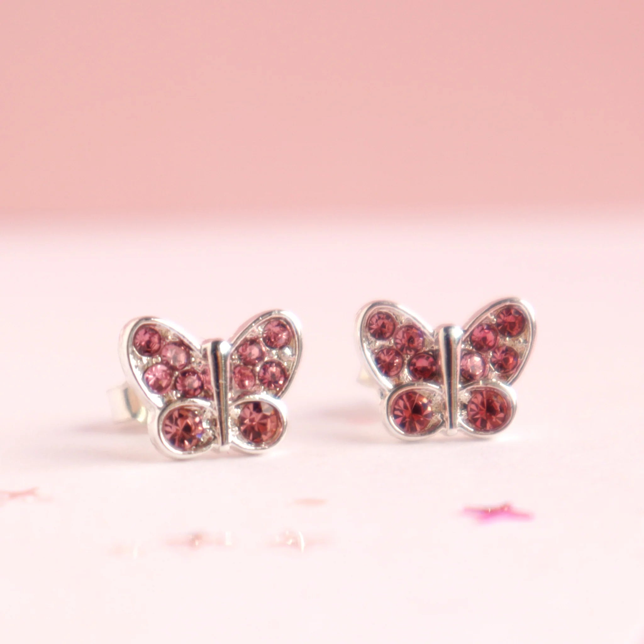 Pink Crystal Butterfly Earrings