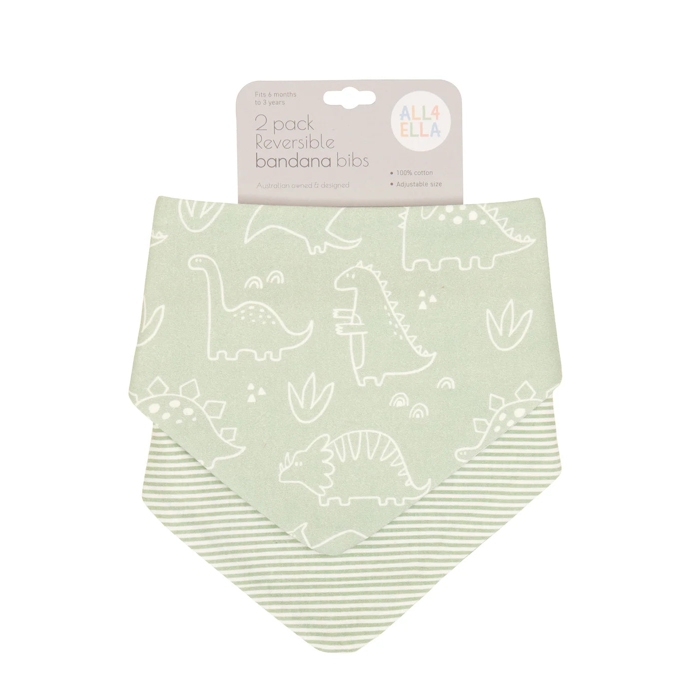 Bandana Bibs Reversible 2pk - Sage Dino