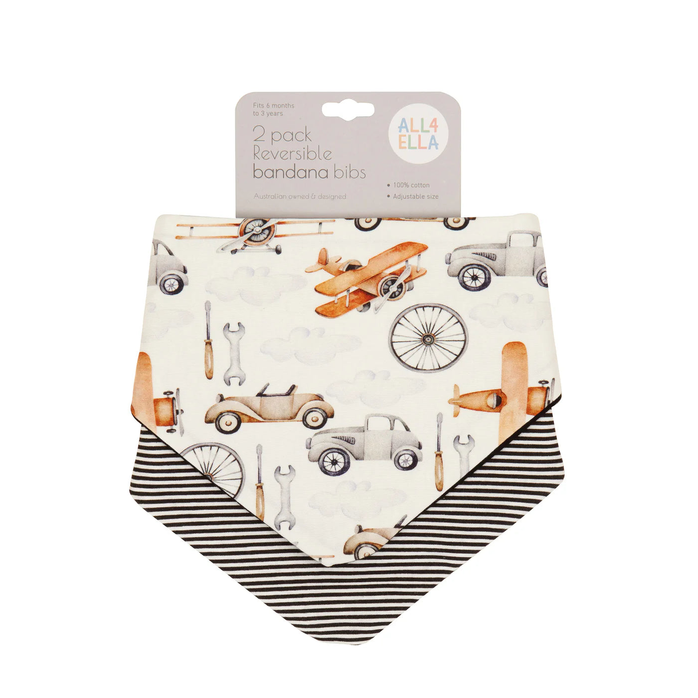 Bandana Bibs Reversible 2pk - Vehicles