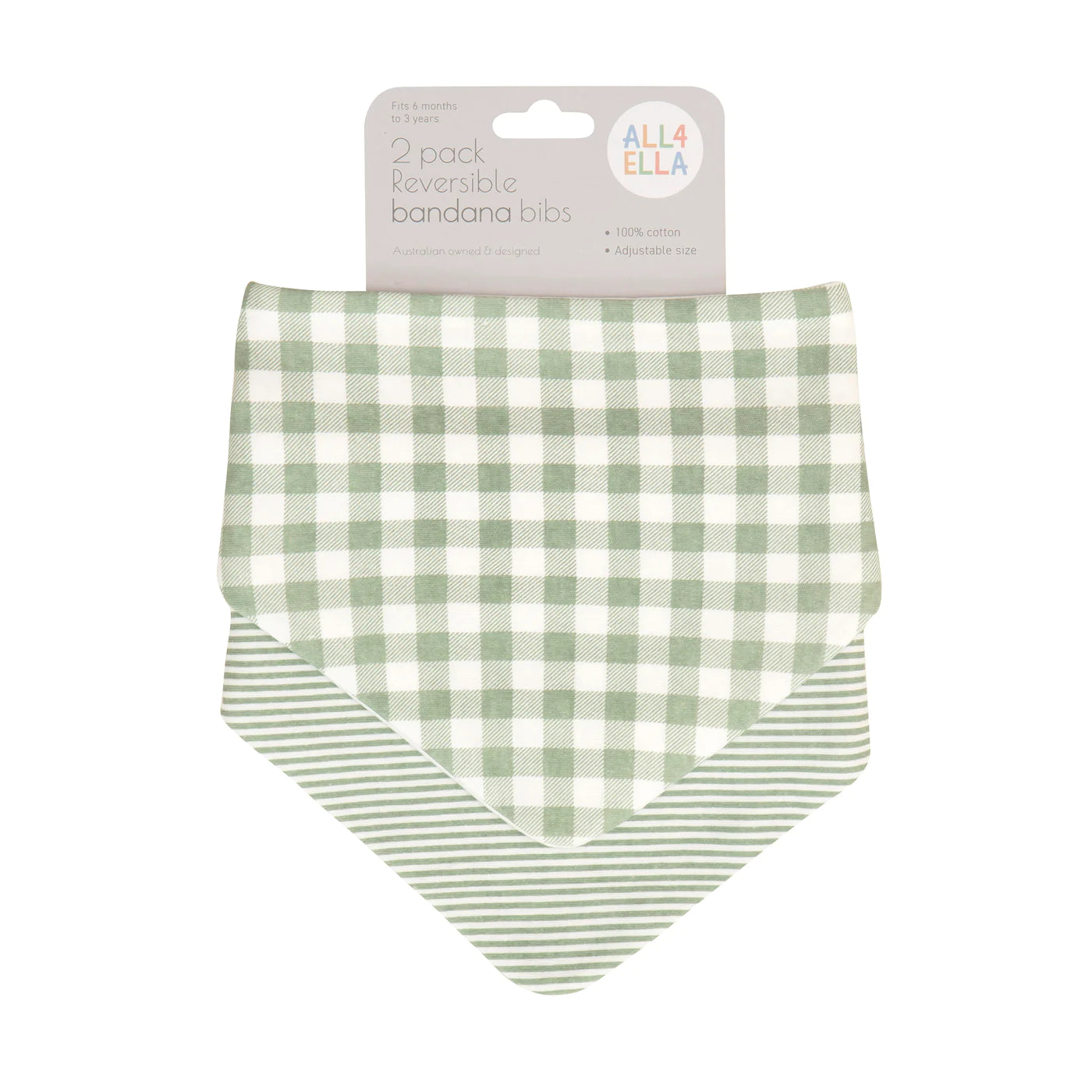 Bandana Bibs Reversible 2pk - Gingham Sage