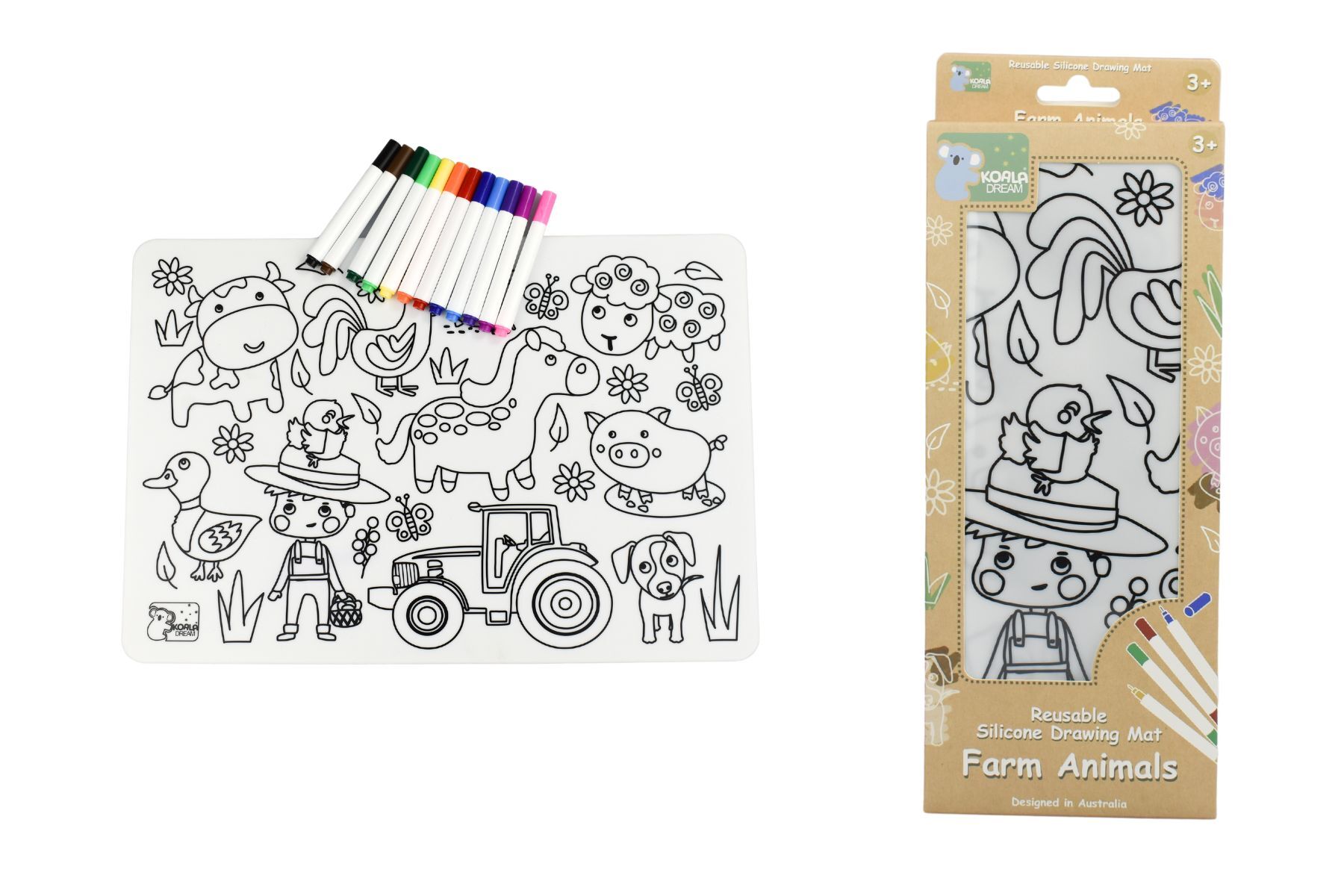 Koala Dream - Reusable Silicone Drawing Mat - Farm Animals