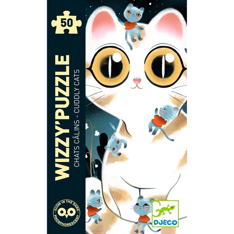 Djeco - Cuddly Cats - 50 Piece Glow in the Dark Wizzy Puzzle