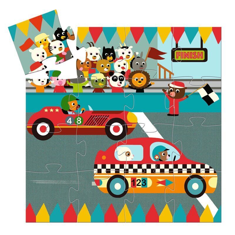 Djeco - The Racing Car - 16 Piece Silhouette Puzzle