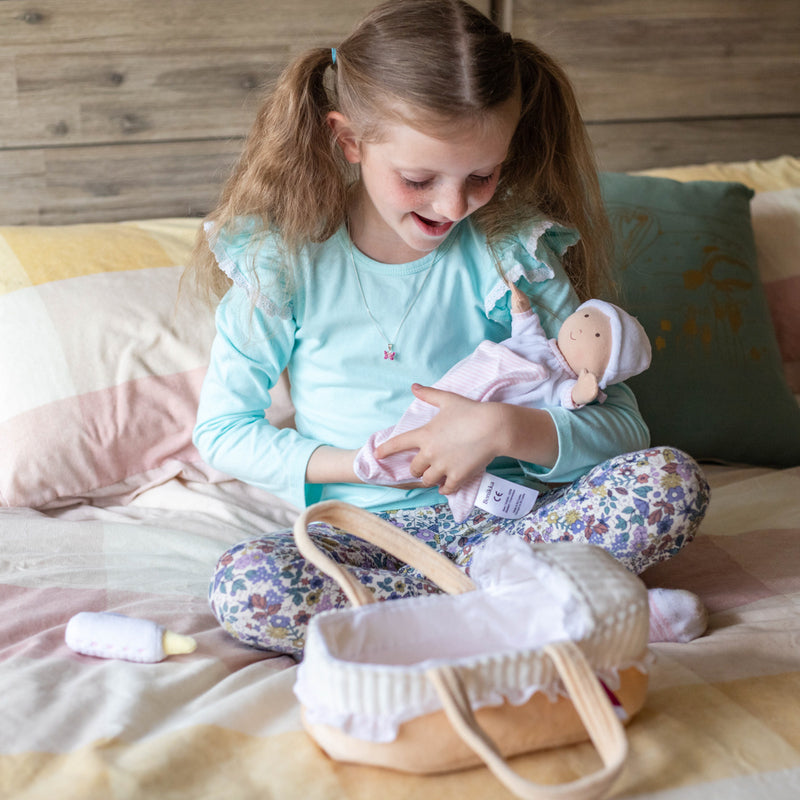 Grace Baby Doll in Carry Cot with Bottle and Blanket