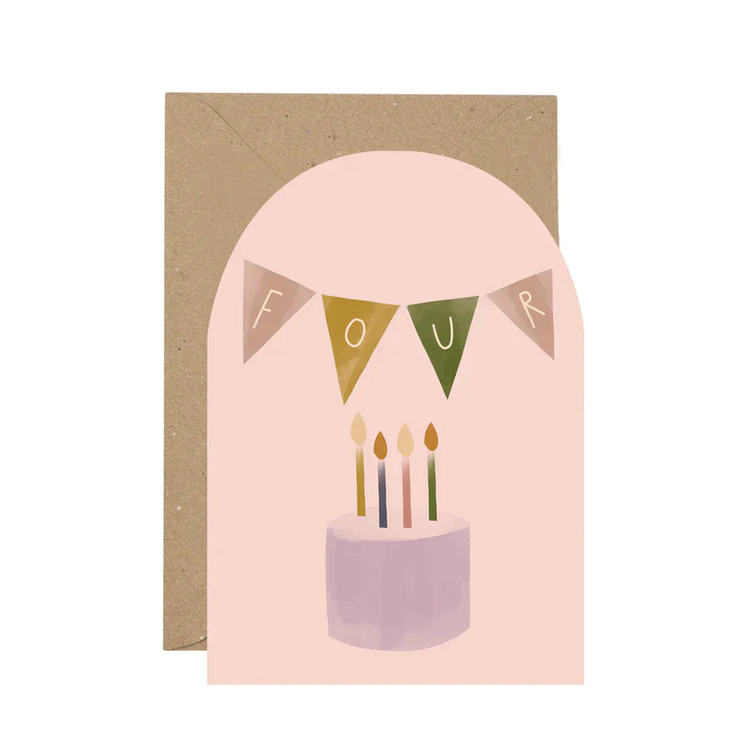 4th Birthday Card - Four Happy Birthday Bunting