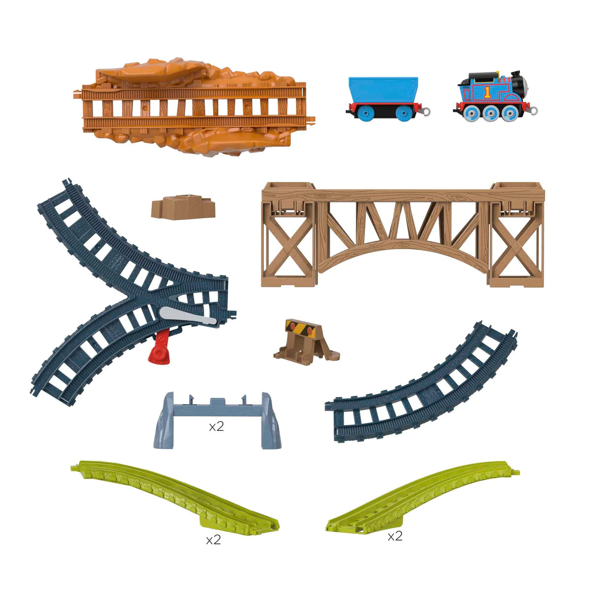 Die-Cast Push Along Train and Track Set - Wooden Bridge Delivery Set