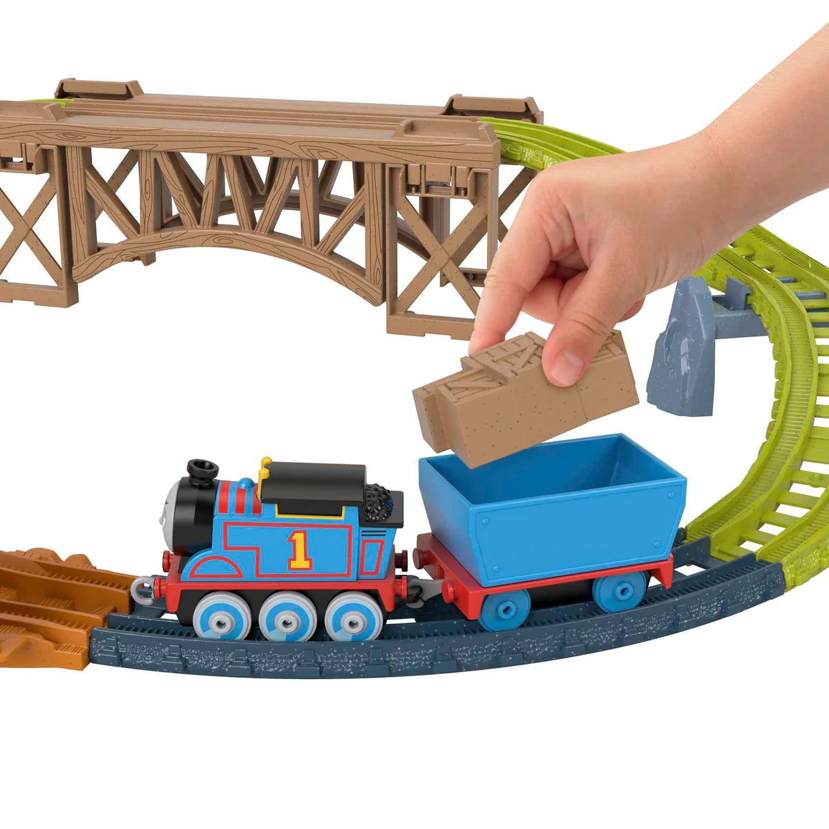 Die-Cast Push Along Train and Track Set - Wooden Bridge Delivery Set