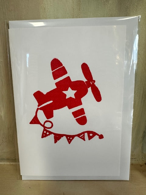 Birthday Card - Red Plane with Bunting