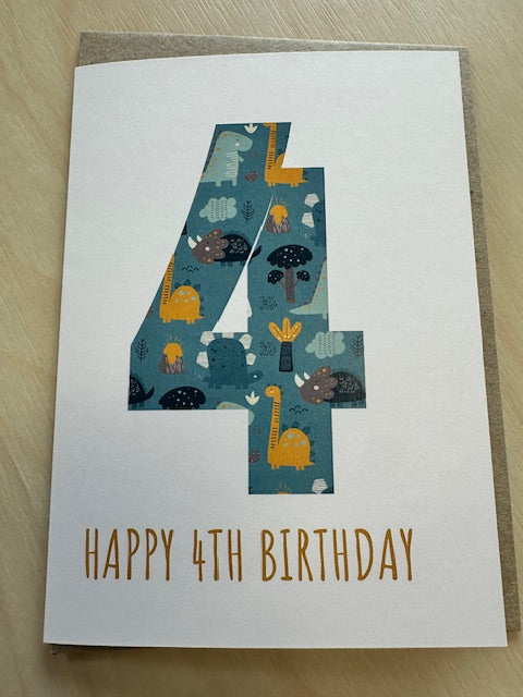 4th Birthday Card - Dinosaur