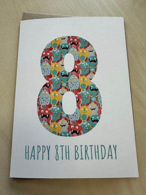 8th Birthday Card - Monsters