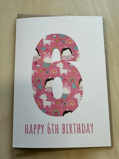 6th Birthday Card - Fairies and Unicorns