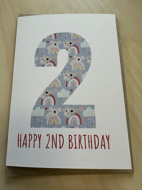 2nd Birthday Card - Koala and Rainbows