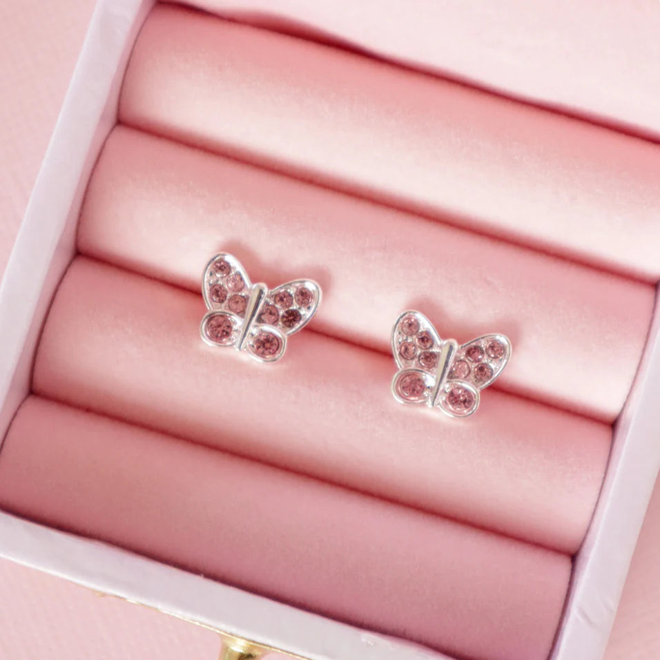 Pink Crystal Butterfly Earrings