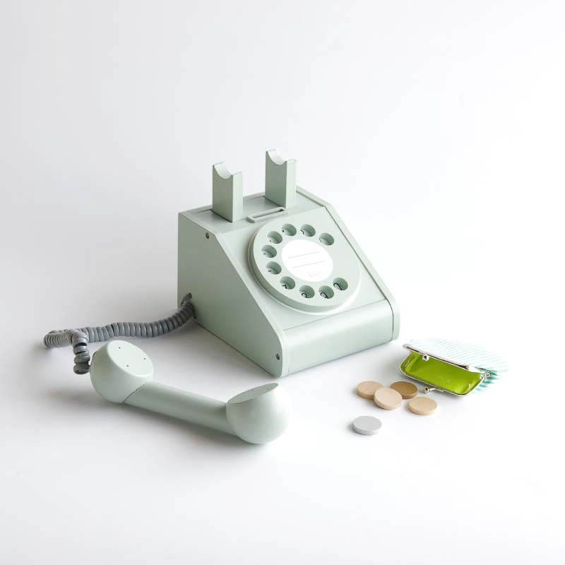 Retro Wooden Coin Telephone - Green