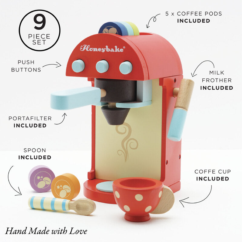 Honeybake - Wooden Toy Coffee Machine & Pods