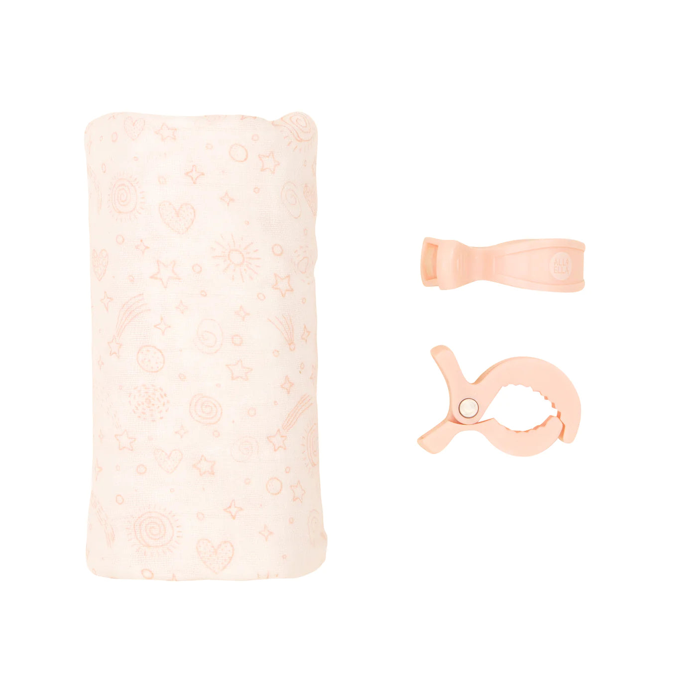 Organic Muslin Wrap & 2 Pram Peg Box Set - Sweet Blush