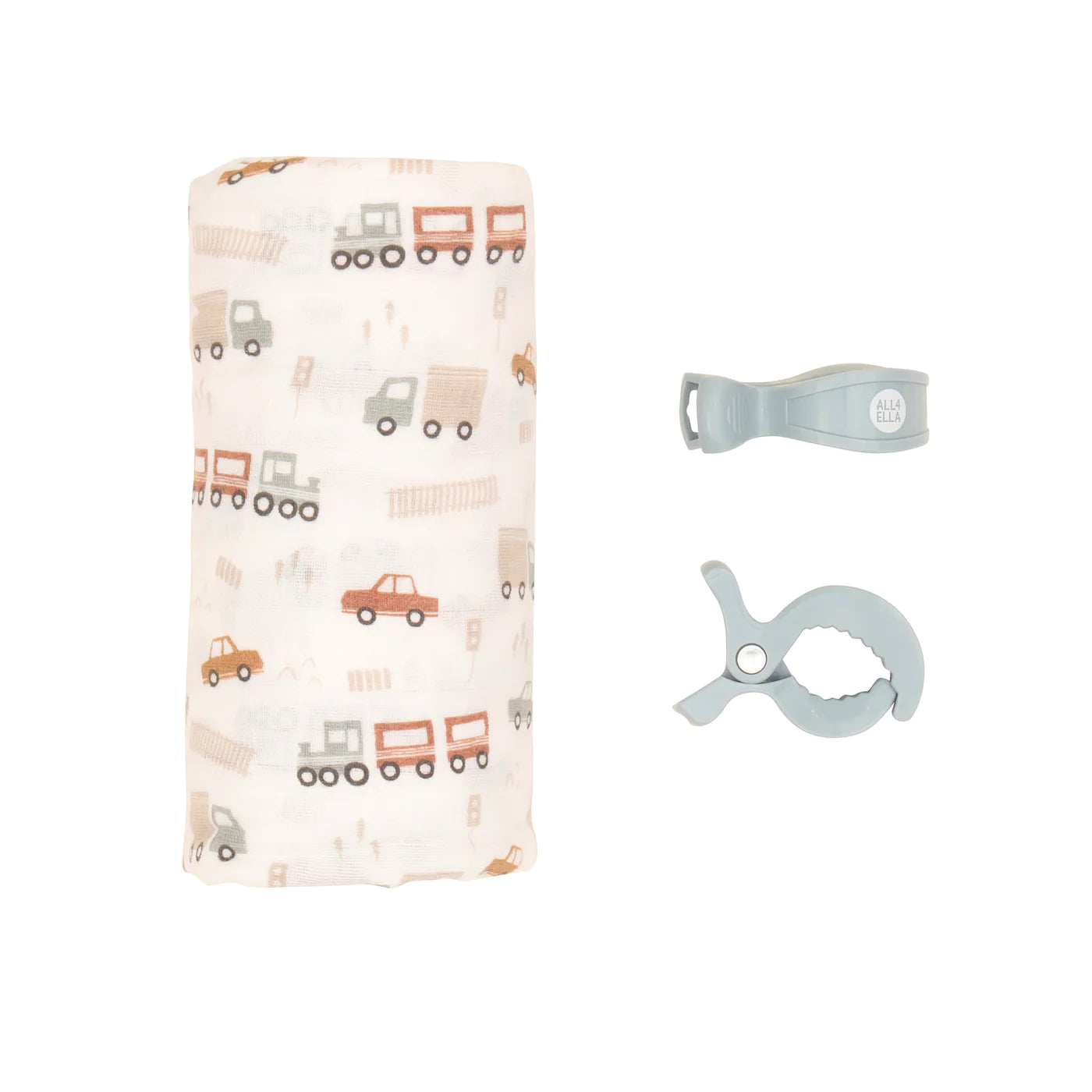 Organic Muslin Wrap & 2 Pram Peg Box Set - Trucks