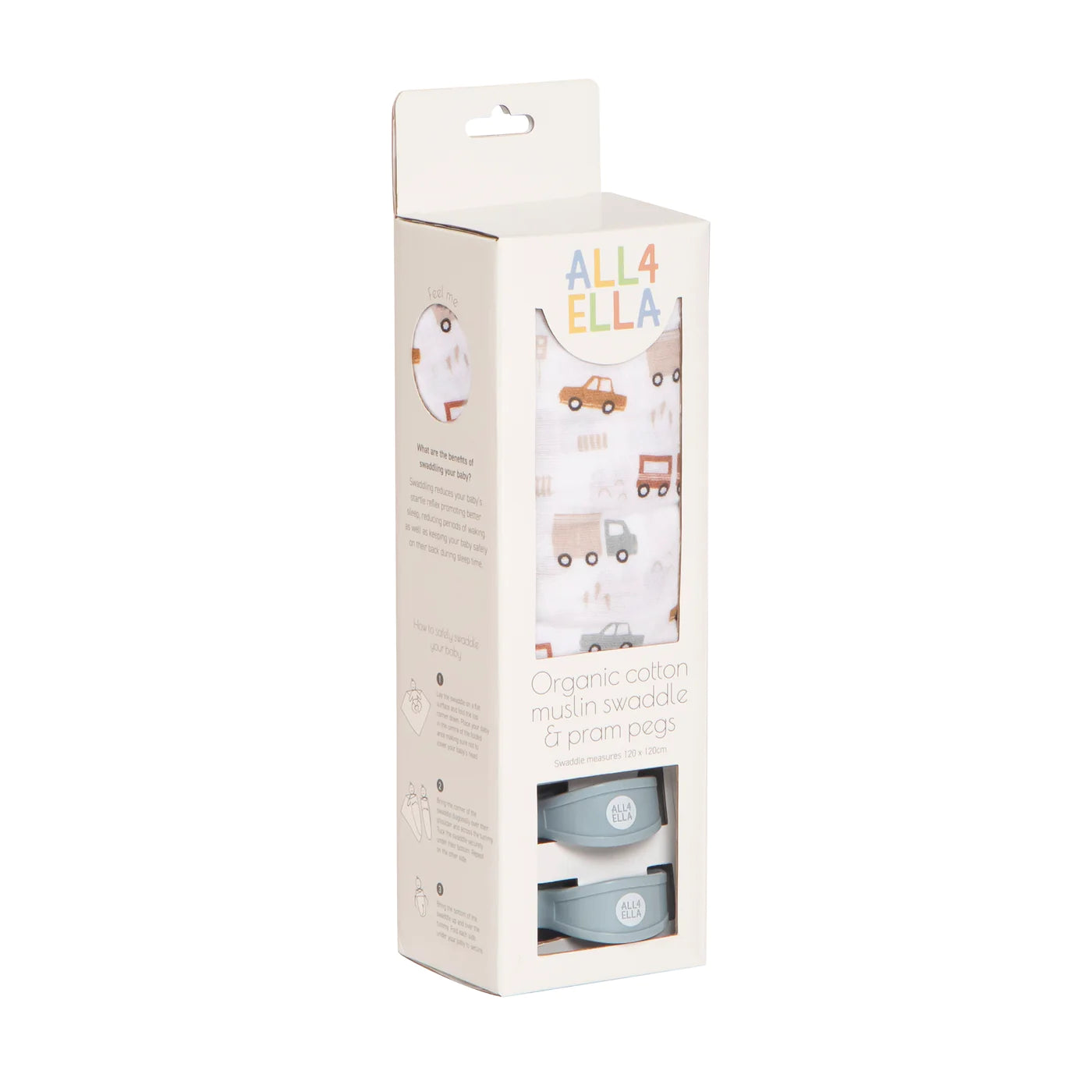 Organic Muslin Wrap & 2 Pram Peg Box Set - Trucks