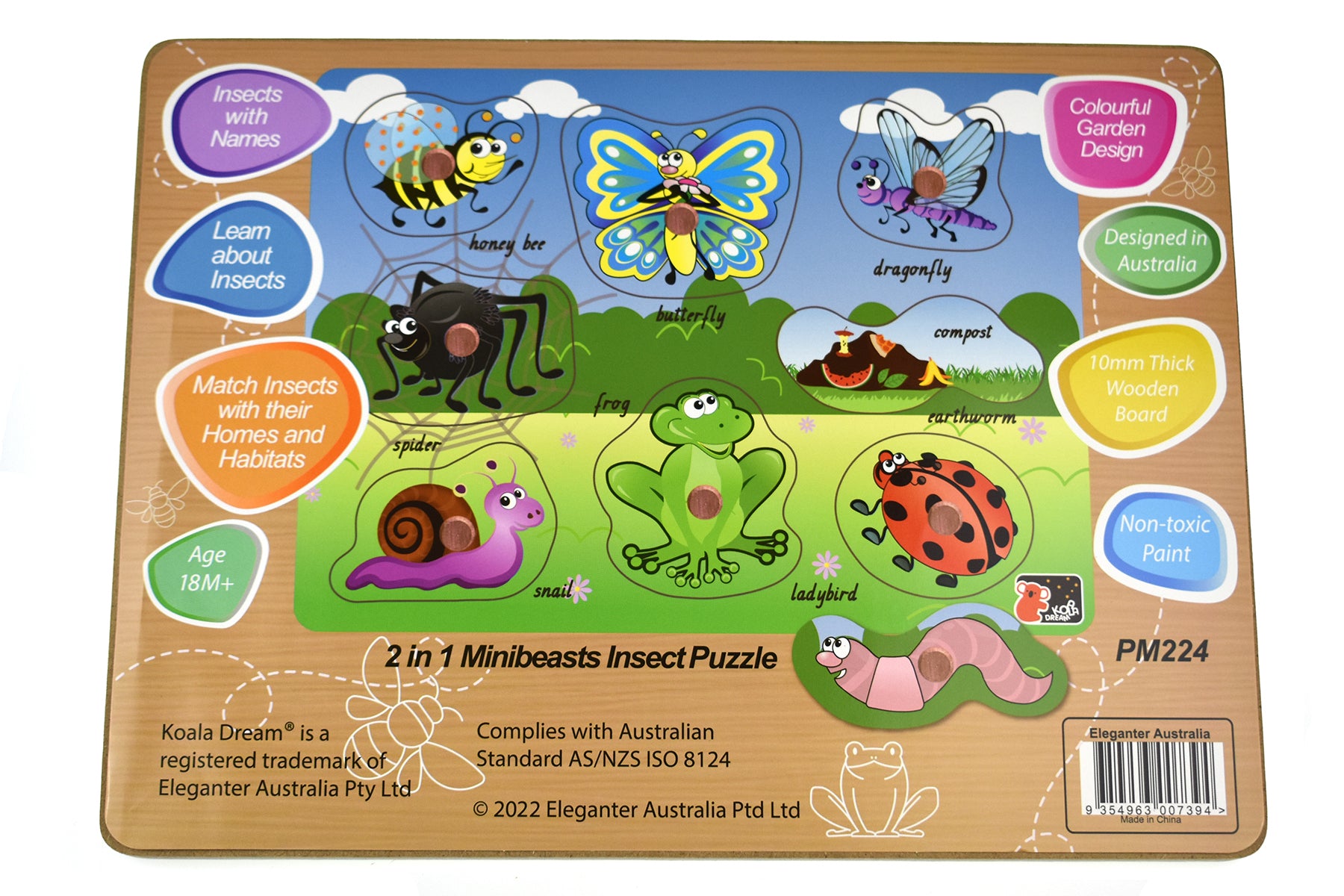 Koala Dream - 2 in 1 Minibeasts Insect Peg Puzzle