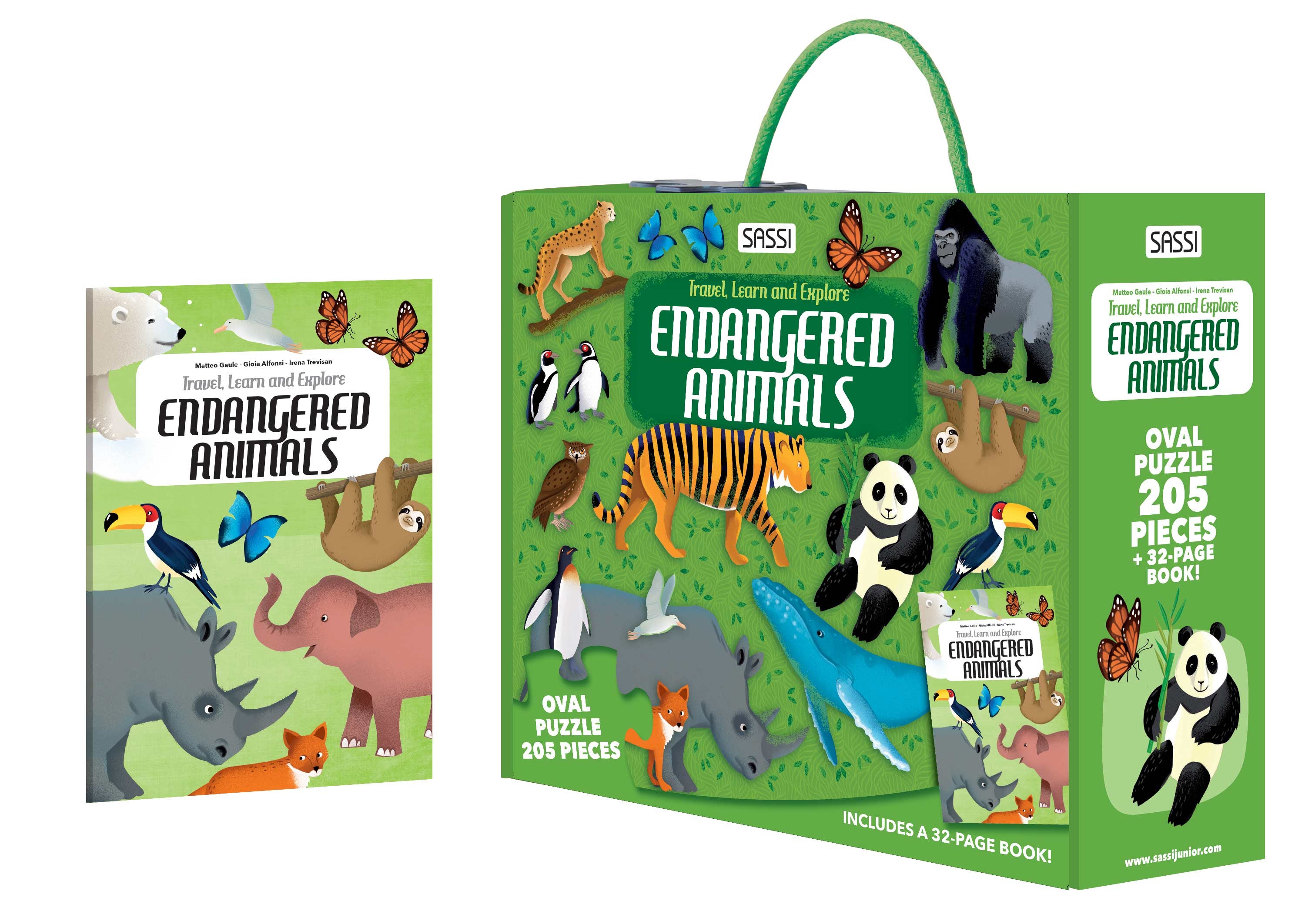 Sassi - Travel, Learn and Explore - Puzzle and Book Set -  Endangered Species of the Planet, 205 pcs