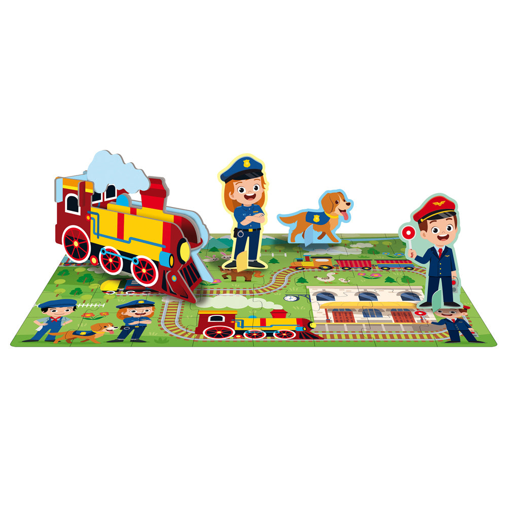 3D Puzzle & Book Set - Learn the Words with Trains