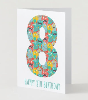 8th Birthday Card - Monsters