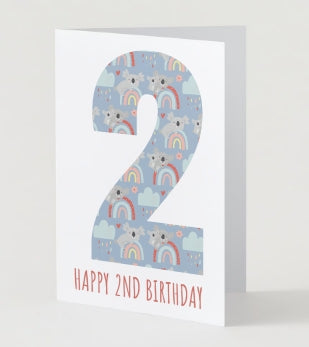 2nd Birthday Card - Koala and Rainbows