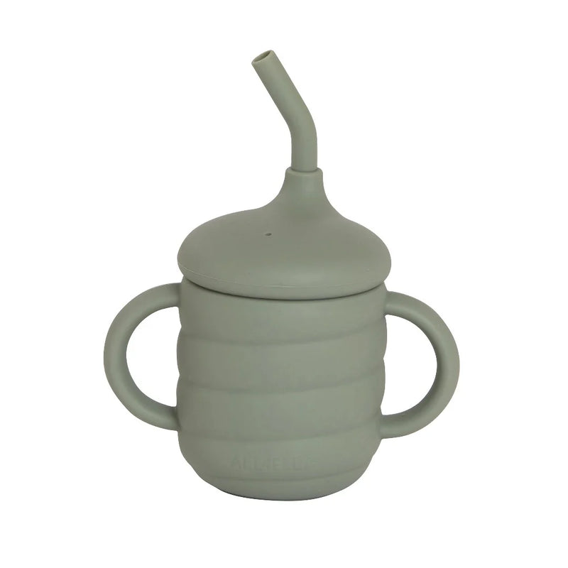 All4Ella - Silicone Sippy Cup with Straw - Olive