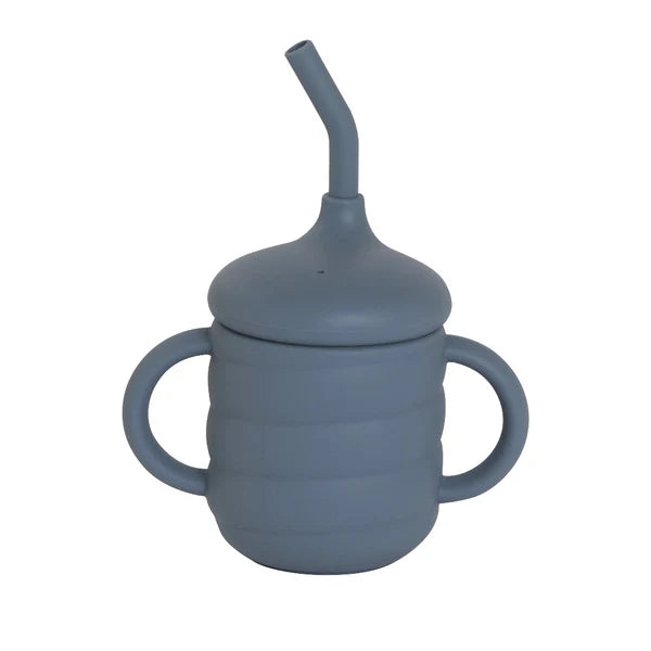 All4Ella - Silicone Sippy Cup with Straw - Slate Blue