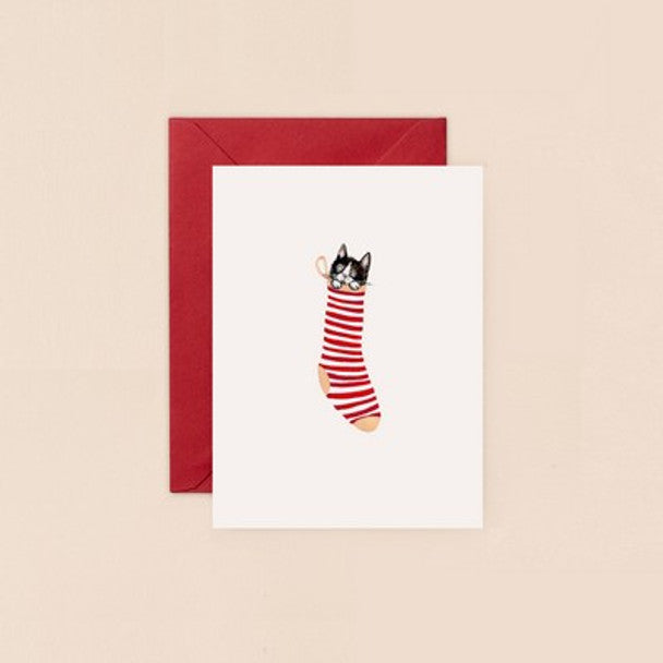 Christmas Card - Small Card - Stocking Cat