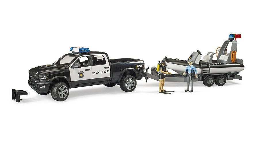 Bruder - 1:16 RAM 2500 Police Truck with Light & Sound Module, Boat & Figure (02507)