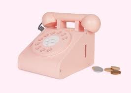 Retro Wooden Coin Telephone - Pink