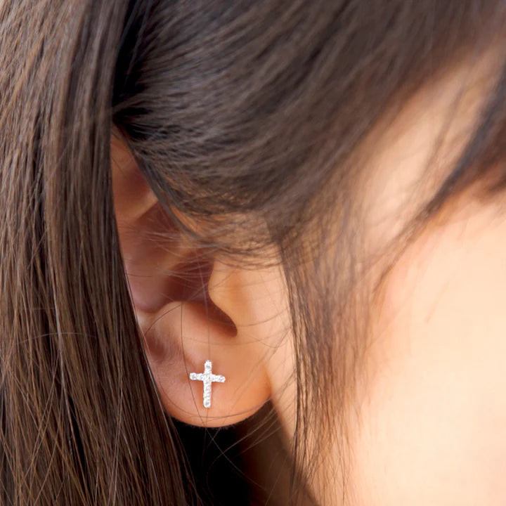 Petite Fleur Diamante Cross Earrings