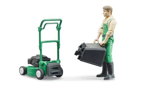 Bruder - Bworld Figure - Gardener w/ Lawnmower and Equipment (62103)