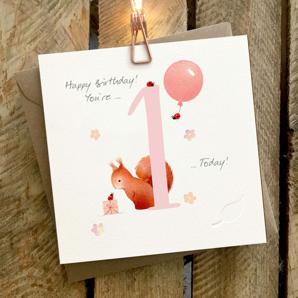 1st Birthday Card - 1 Today - Pink