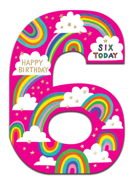 6th Birthday Card - Rainbow & Clouds