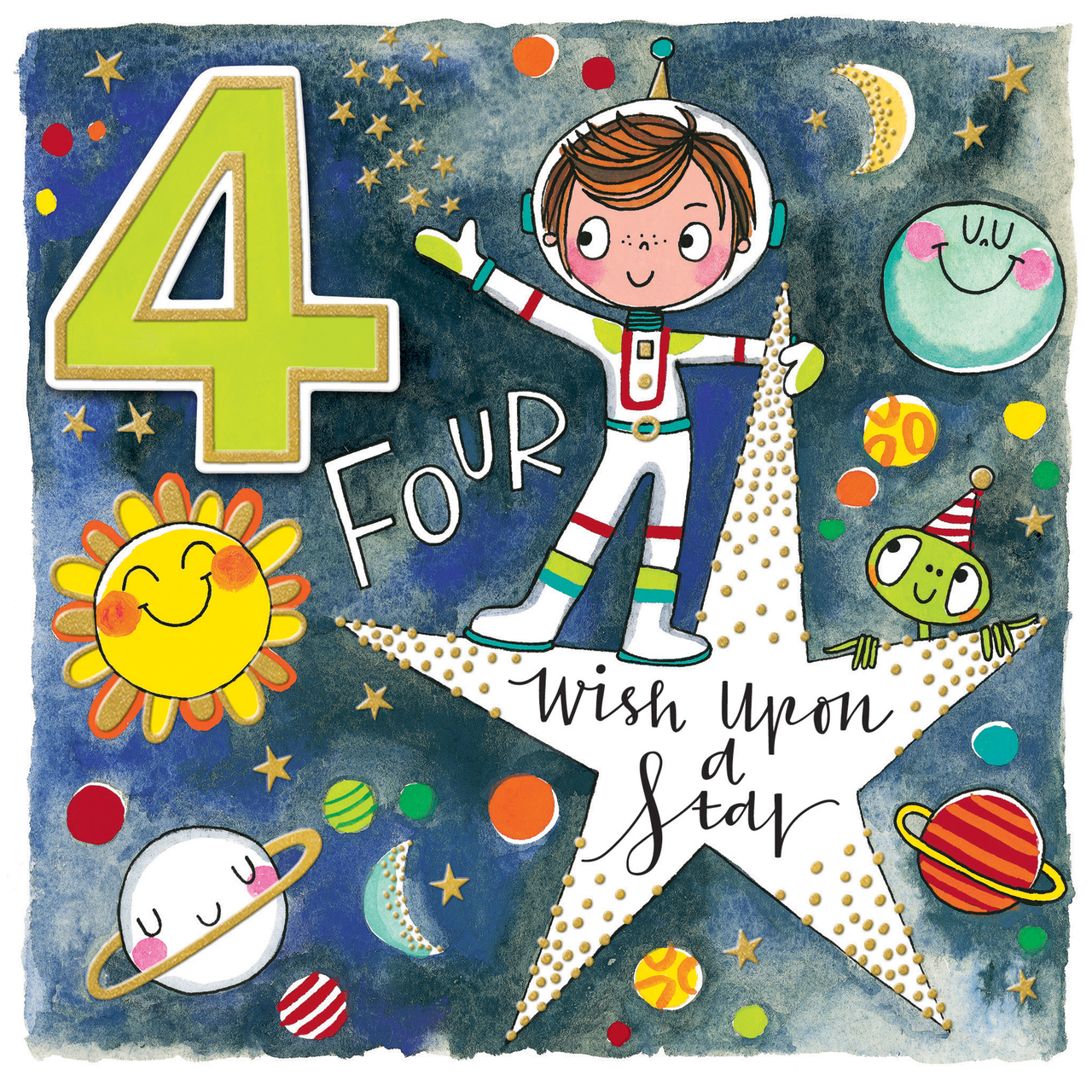 4th Birthday Card - Boy Astronaut on Star