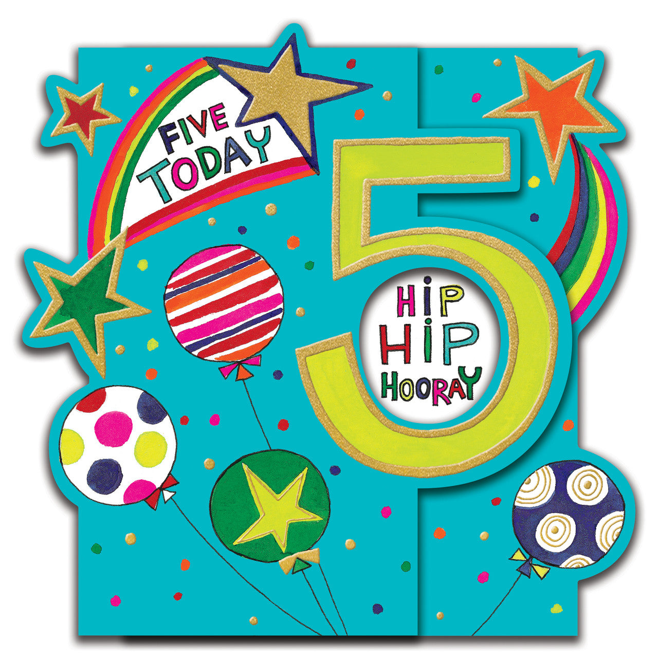 5th Birthday Card - Five Today Hip Hip Hooray