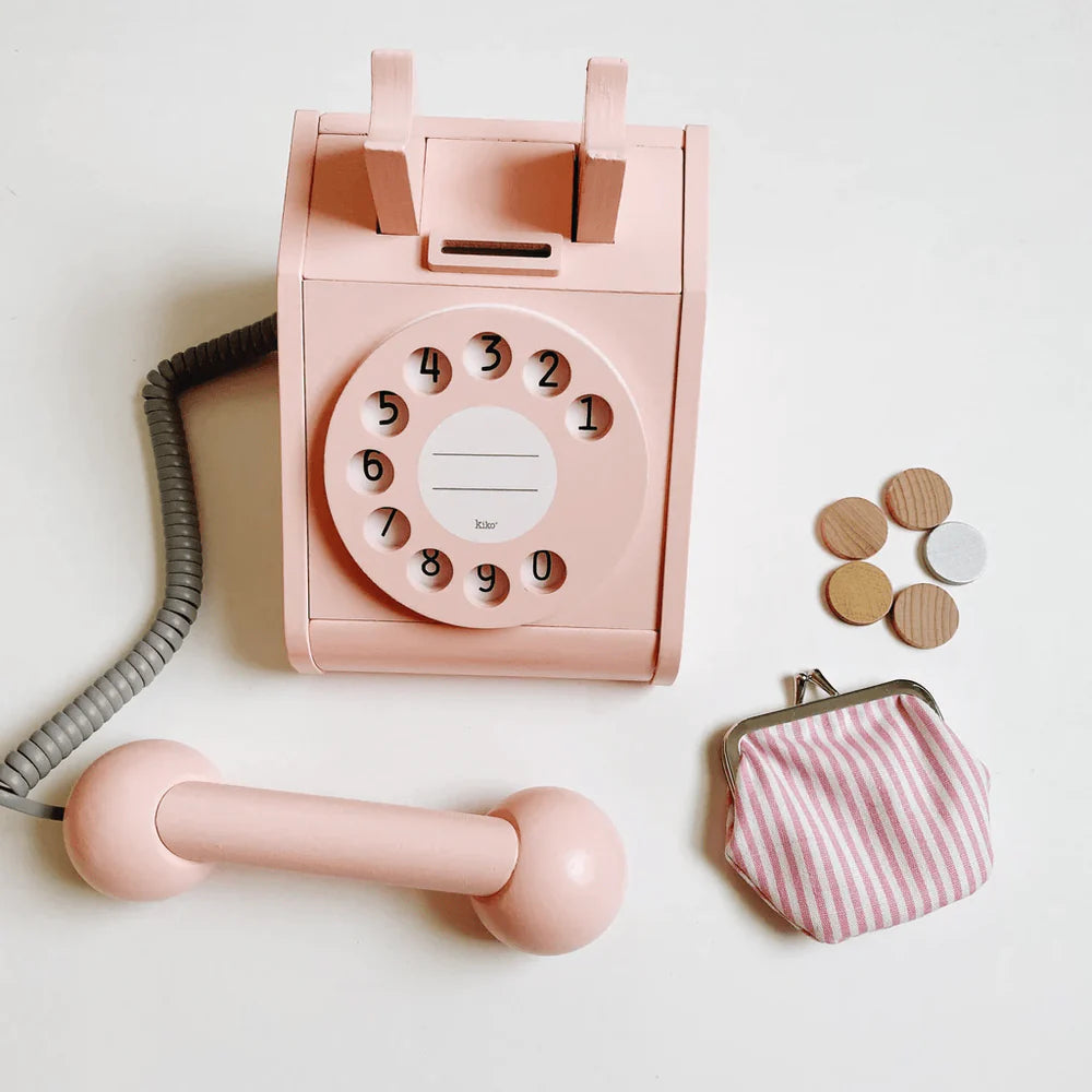 Retro Wooden Coin Telephone - Pink