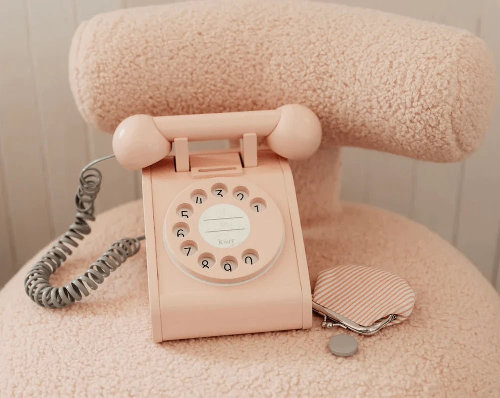 Retro Wooden Coin Telephone - Pink