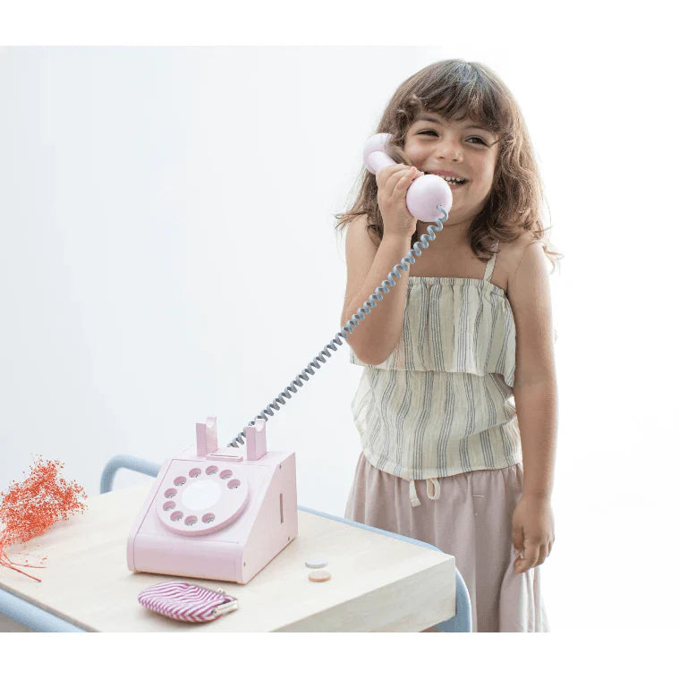 Retro Wooden Coin Telephone - Pink