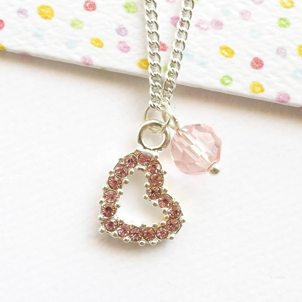 Diamante Heart Necklace with Pink Crystals