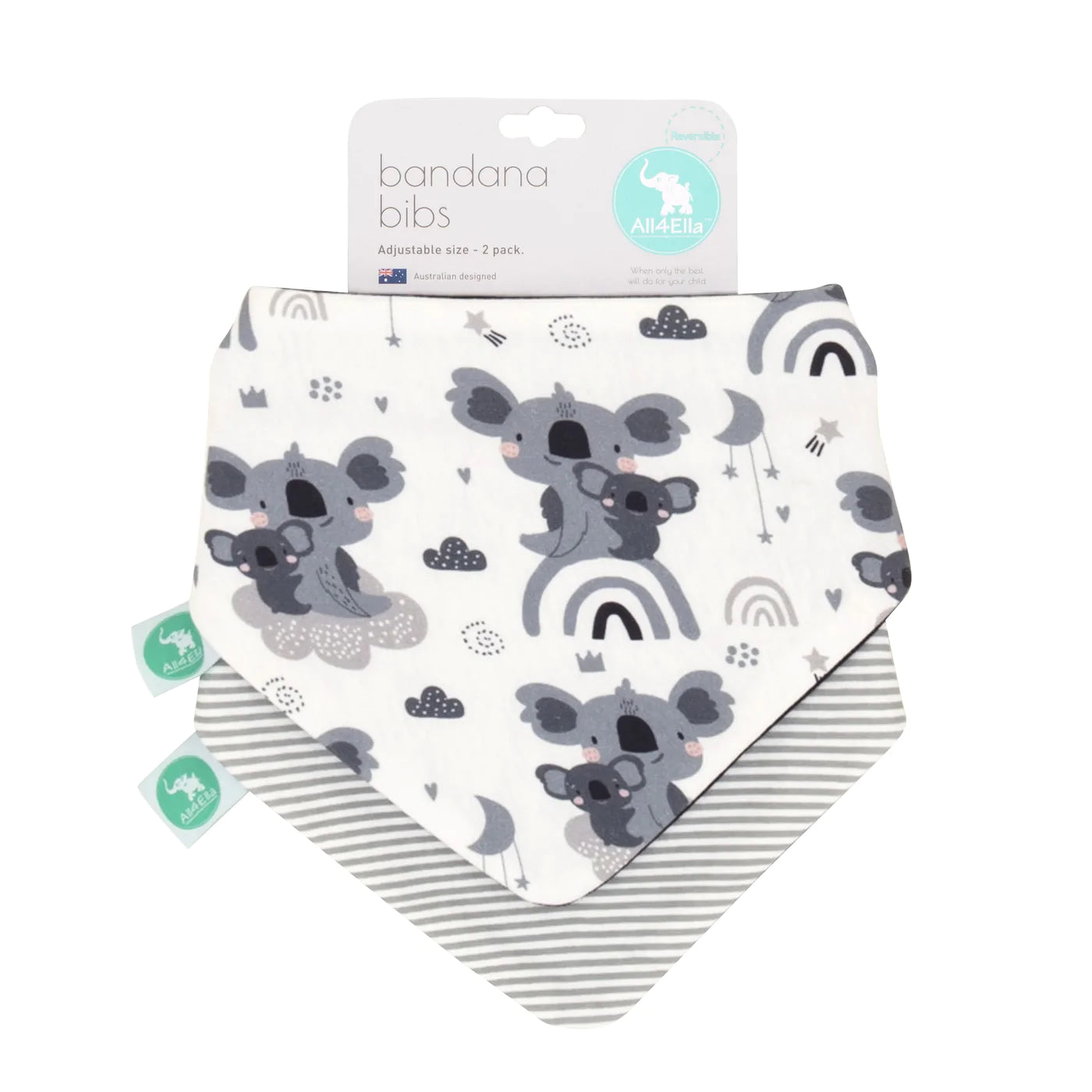 Bandana Bibs Reversible 2pk - Grey Koala