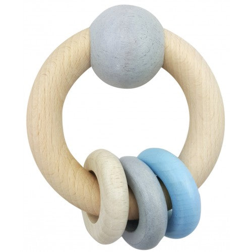 Hess- Spielzeug Round Rattle with Ball & Rings - Natural Blue