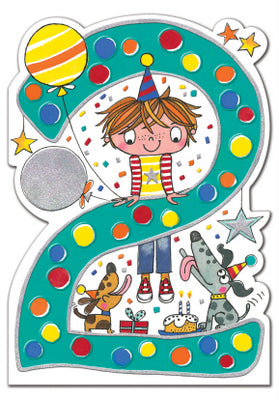 2nd Birthday Card - Boy & Dogs