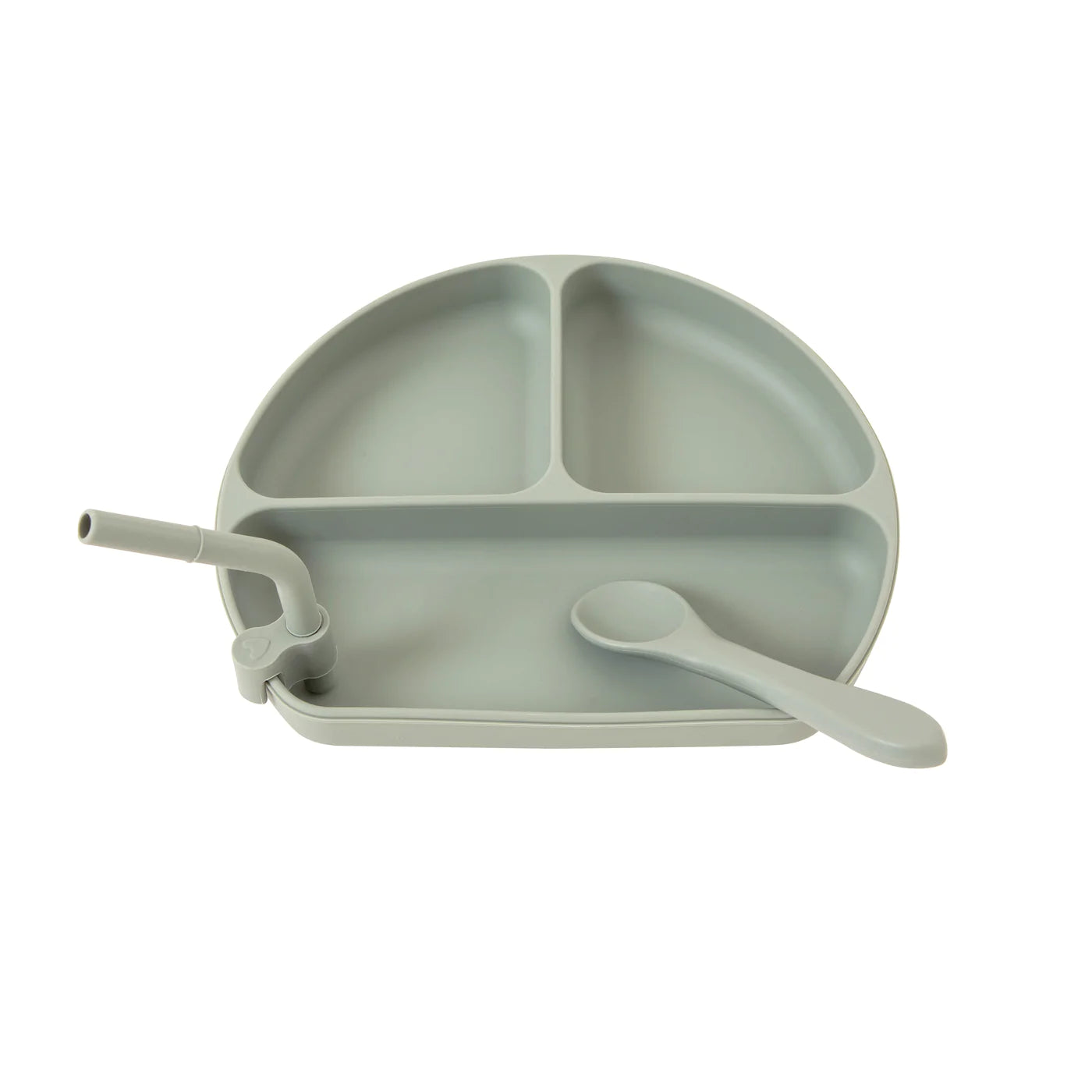 Silicone Plate with Straw and Spoon - Olive